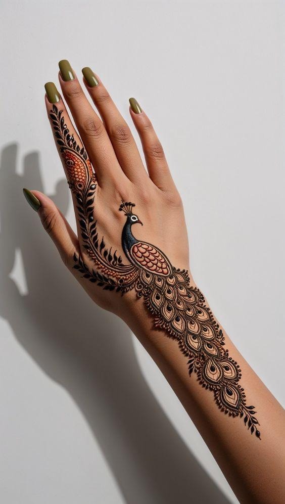 Peacock Motifs for a Regal Raksha Bandhan Look